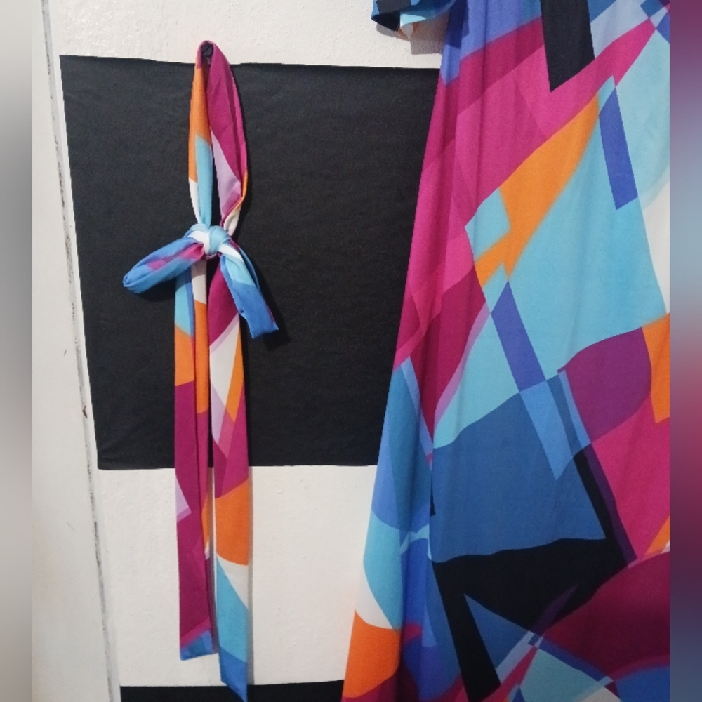 Women Multicolor block tie belted maxi dress - Picture 9 of 13